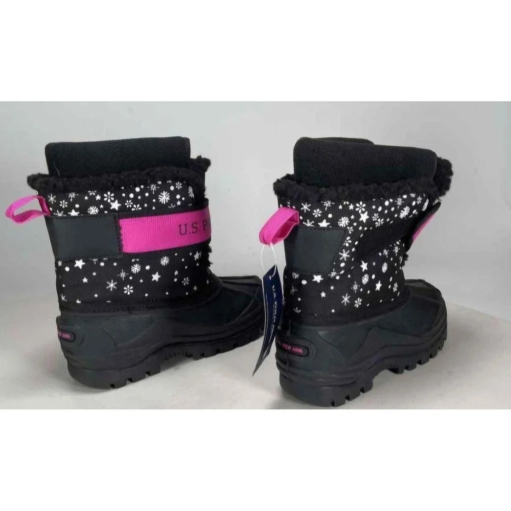 U.S. POLO ASSN. Girls Black Snowflake Winter Snow Boots Pink Size 13M NWT